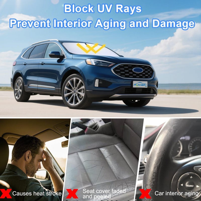 PIMCAR Windshield Sun Shade for 2015-2024 2025 Ford Edge SUV, Premium 310T Reflective Polyester, Foldable Heat Blocker-Beat Summer Heat & Keep Interior Cool - Image 5